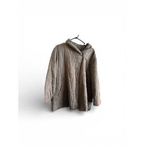 Eileen Fisher XL 100% Silk Quilted Jacket Gray Floral Jacquard Swing Coat